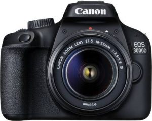 Canon EOS 3000D DSLR Camera 1 Camera Body, 18 - 55 mm Lens, Battery, Battery Charger, USB Cable