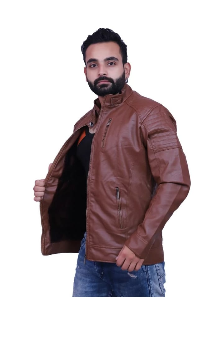 Men Full Sleeve Leather Solid Leather Jacket