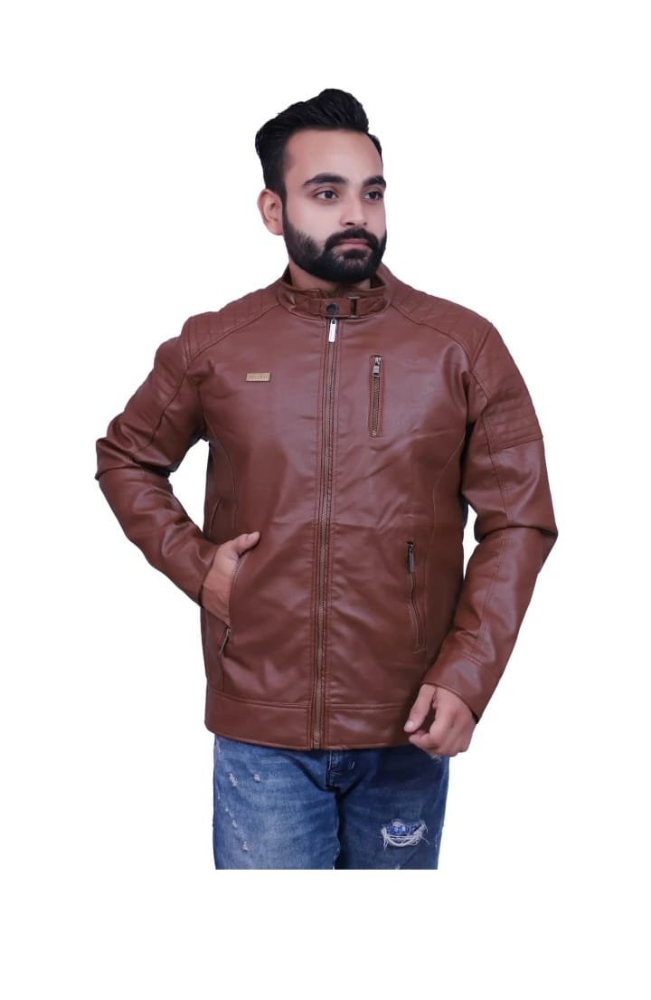 Men Full Sleeve Leather Solid Leather Jacket - Image 2