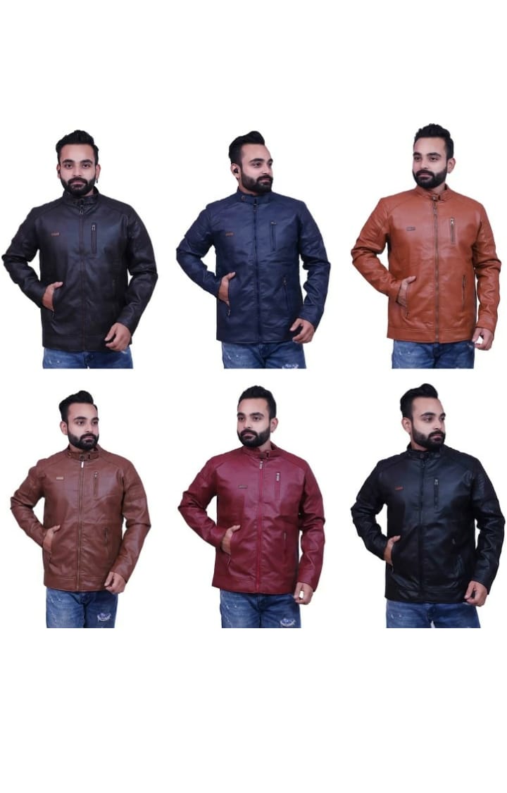 Men Full Sleeve Leather Solid Leather Jacket - Image 4
