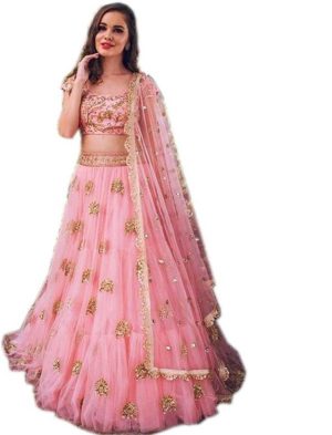 Embroidered Semi Stitched Lehenga Choli (Pink)
