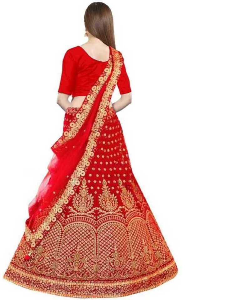 Embroidered Semi Stitched Lehenga Choli (Red) - Image 2