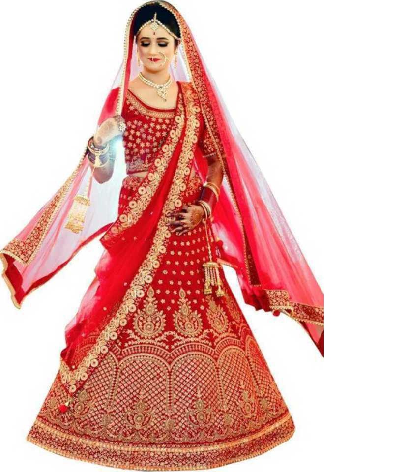 Embroidered Semi Stitched Lehenga Choli (Red)