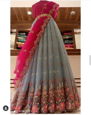 Embroidered Semi Stitched Lehenga Choli (Grey)