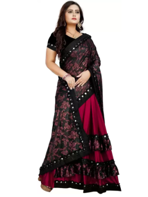 Printed Fashion Lycra Blend Saree (Maroon)
