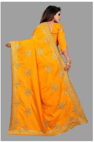 Embroidered Daily Wear Art Silk Saree (Yellow) - Image 2