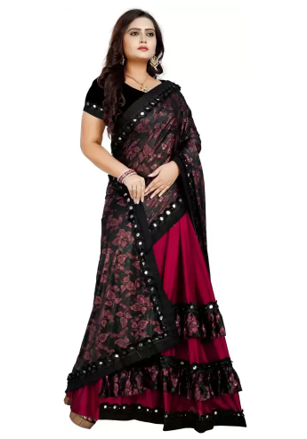 Embroidered Bollywood Lycra Blend Saree (Maroon) - Image 2