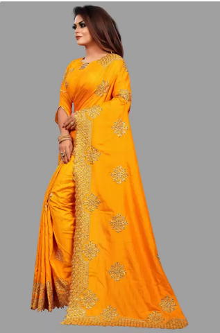 Embroidered Daily Wear Art Silk Saree (Yellow) - Image 3