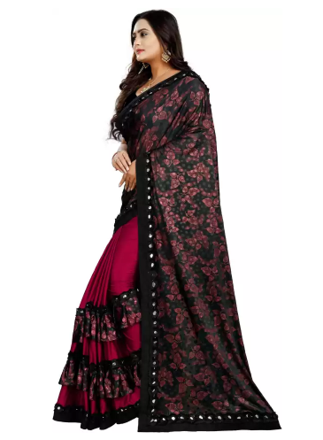 Embroidered Bollywood Lycra Blend Saree (Maroon) - Image 3