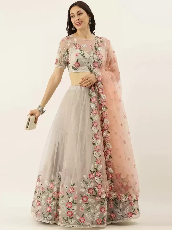 Embroidered Semi Stitched Lehenga Choli (Multicolor)