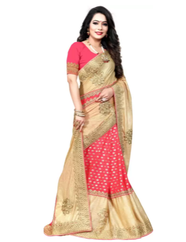 Embellished Fashion Jacquard, Art Silk Saree (Gold, Pink) - Image 5
