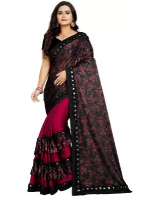 Embroidered Bollywood Lycra Blend Saree (Maroon)