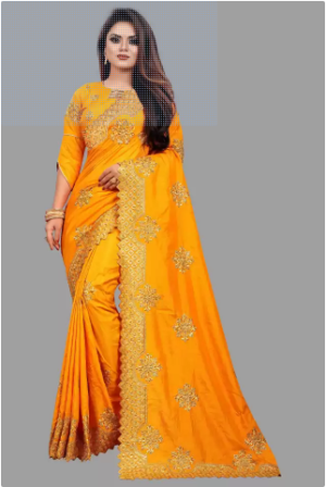 Embroidered Daily Wear Art Silk Saree (Yellow)