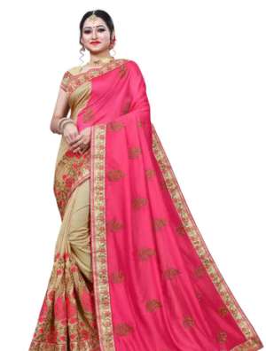 Woven Bollywood Jacquard Saree (Pink, Cream)