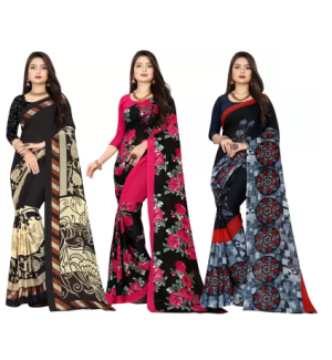 Printed Daily Wear Georgette Saree (Pack of 3, Multicolor)