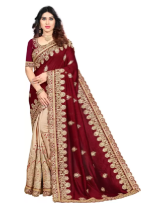 Embroidered Fashion Vichitra, Cotton Silk Saree (Maroon)