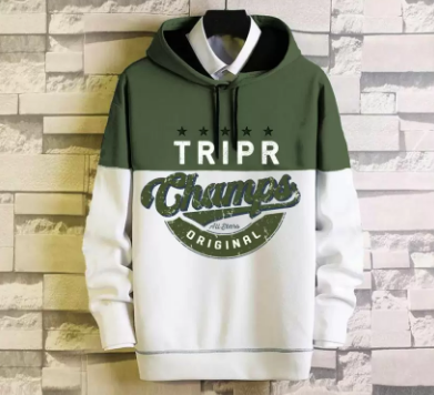 Printed Men Hooded Neck Dark Green, White T-Shirt