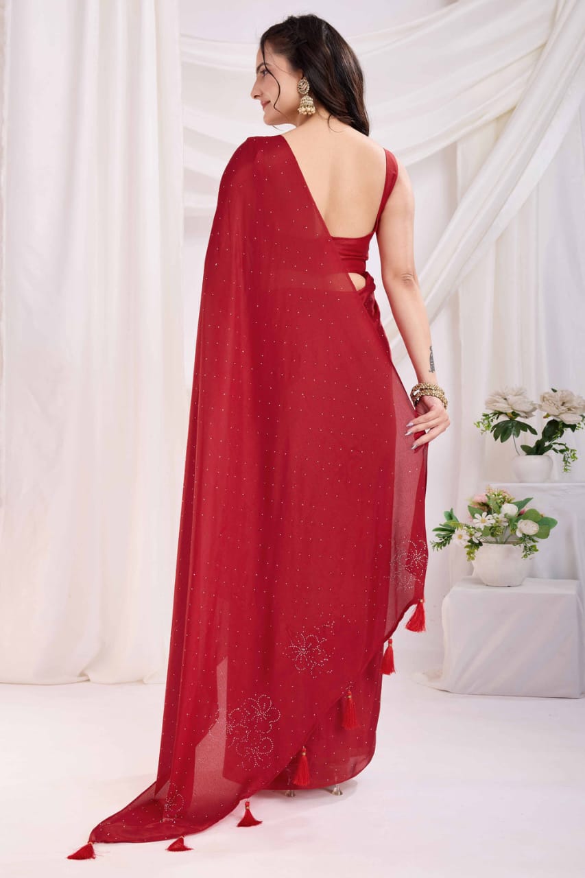 Ready to Wear Saree Red - Image 4